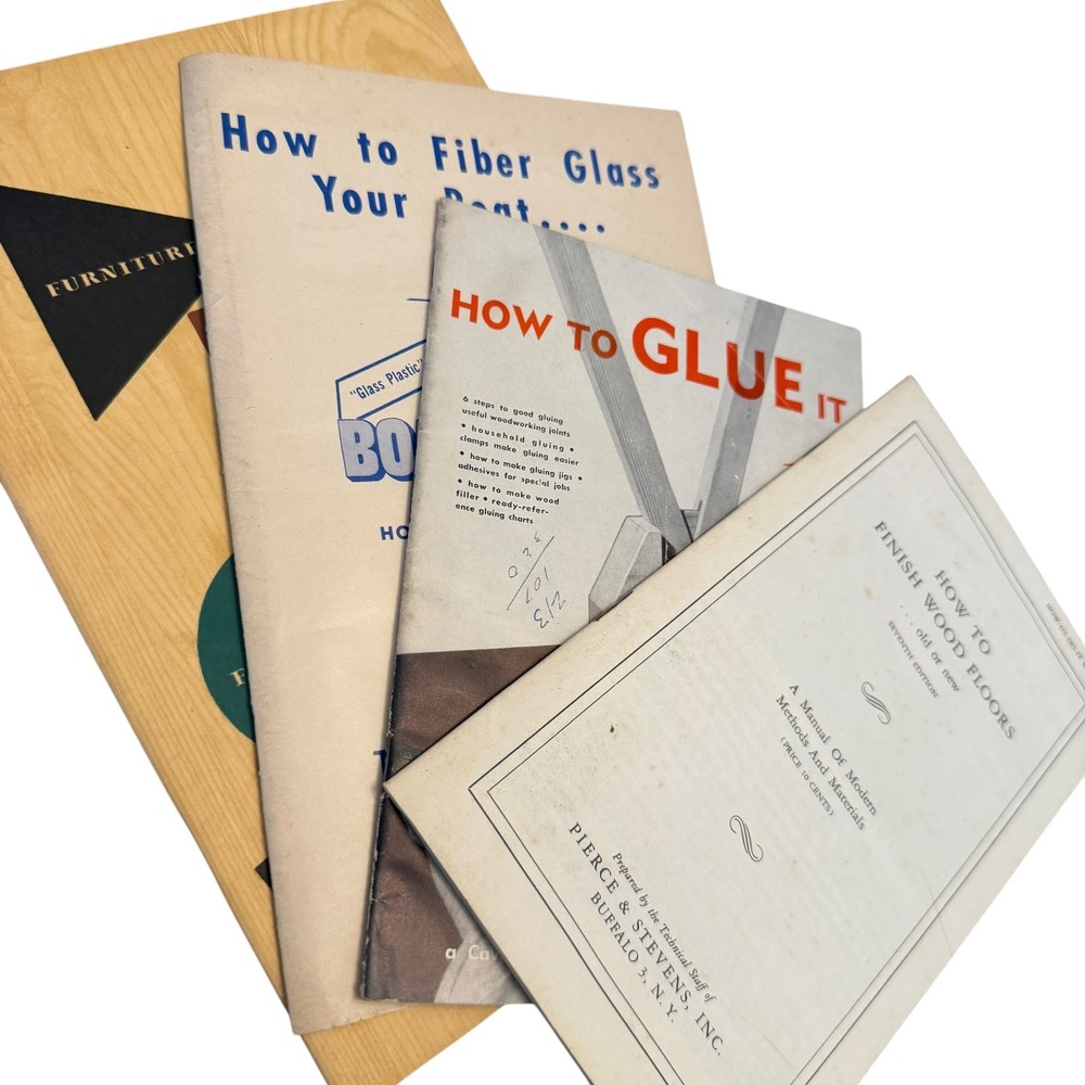 Vintage DIY Manuals Lot Wood Finishing Boat Fiberglass Glue 1950s Booklets‎ 4pc
